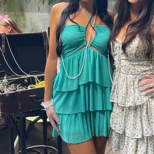 Zara stunning teal ruffle dress. Worn once in great condition. Tie strap top